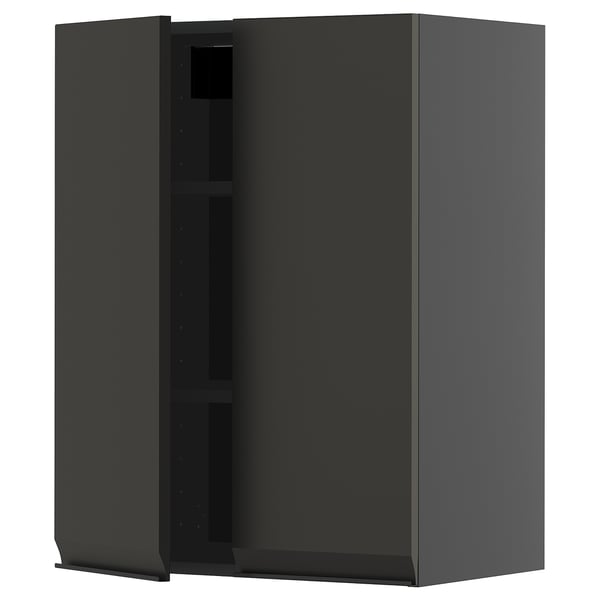 Schwarzer METOD-Küchenschrank, moderne, quadratische Form, mattschwarze Türen mit schlanken Griffen.