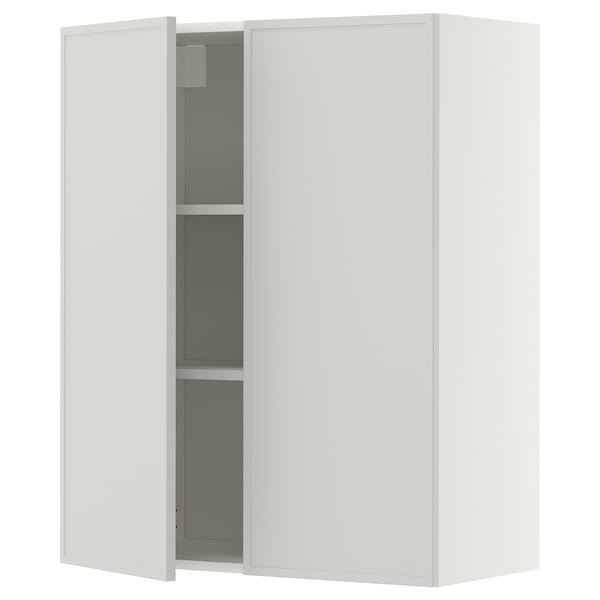 METOD Wandschrank mit Böden und 2 Türen, weiß/Aspudden hellgrau, 80x100 cm
