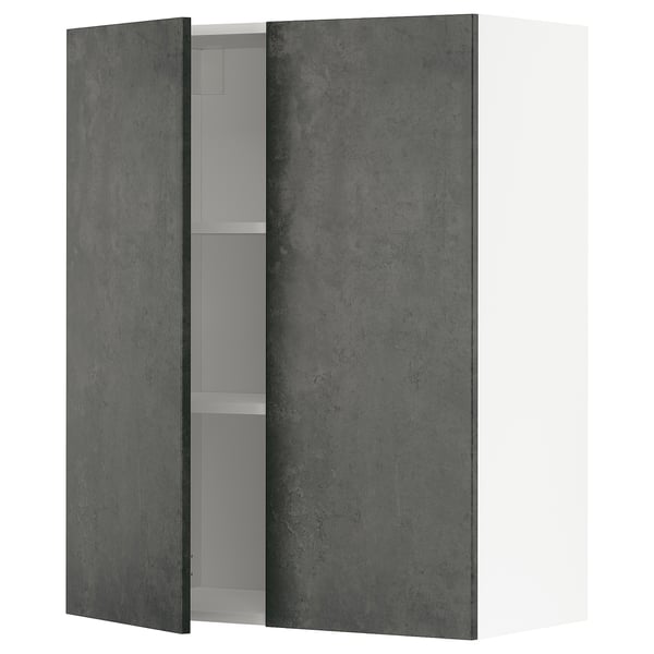 Dunkelgrauer moderner Wandschrank mit 2 Türen und 3 Regalen, schlankes, minimalistisches Design.
