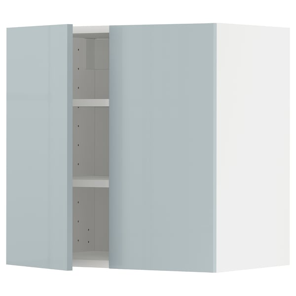 METOD Küchenzeile, grau-blau glänzend, rechteckig, 3 Einlegeböden, modernes Design.