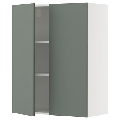 METOD Küchenschrank, graugrün, wandhängend, zwei Türen, quadratische Form, modernes Design.