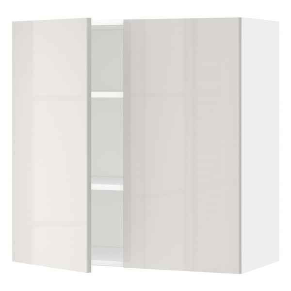 Weißer METOD-Schrank: schlankes, modernes Design, Hochglanz, Schnappscharniere, verstellbare Regale.