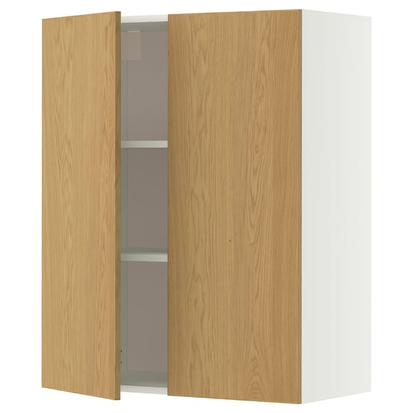 METOD Wandschrank mit Böden und 2 Türen, weiß/Sinarp Eichenfurnier, 80x100 cm