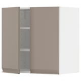 Moderner Küchenschrank in Grau-Beige mit verstellbaren Regalen, mit schlankem Design und matter Oberfläche.