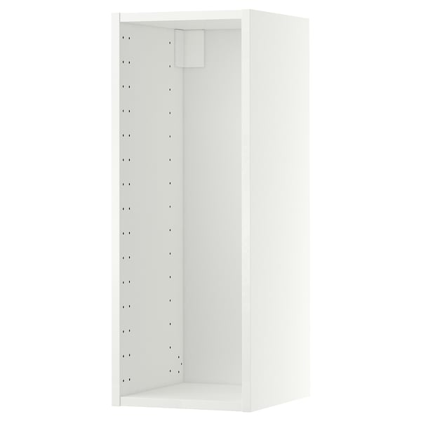 Weißer ikea METOD Küchenschrank. Hoch, schlank, Faser- und Spanplatten, maximiert den Platz an der Wand.
