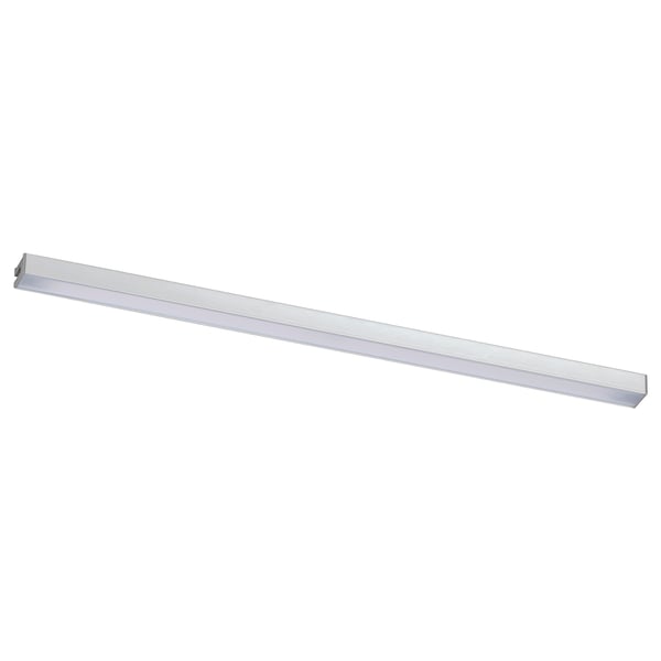 Eine MITTLED Lichtleiste, silber, mit einem Lampengehäuse aus eloxiertem Aluminium, perfekt für den Einsatz in der Küche.