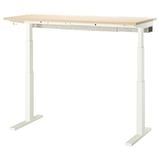 MITTZON heller Sitz-Steh-Schreibtisch mit verstellbarer Höhe, rechteckiger Platte, vier Beinen, minimalistischem Design.