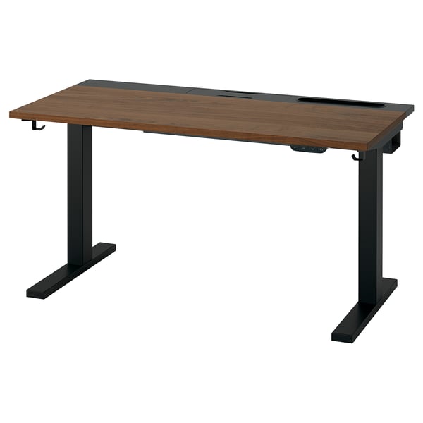 Mitzon-Schreibtisch: Holzplatte, schwarze Beine, verstellbar.