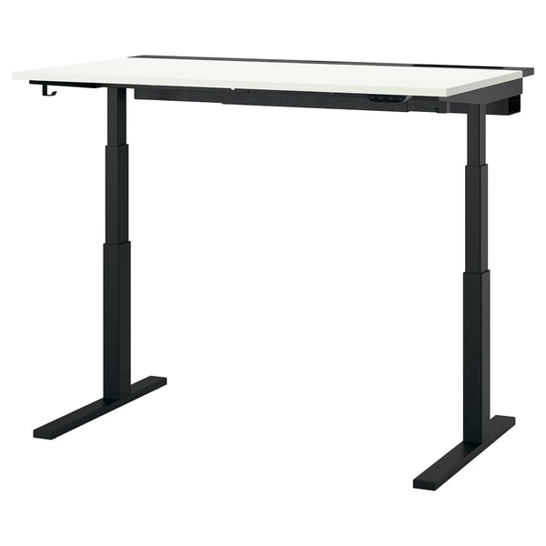 MITTZON verstellbarer Schreibtisch, schwarz-weiß, rechteckig, höhenverstellbare Beine.