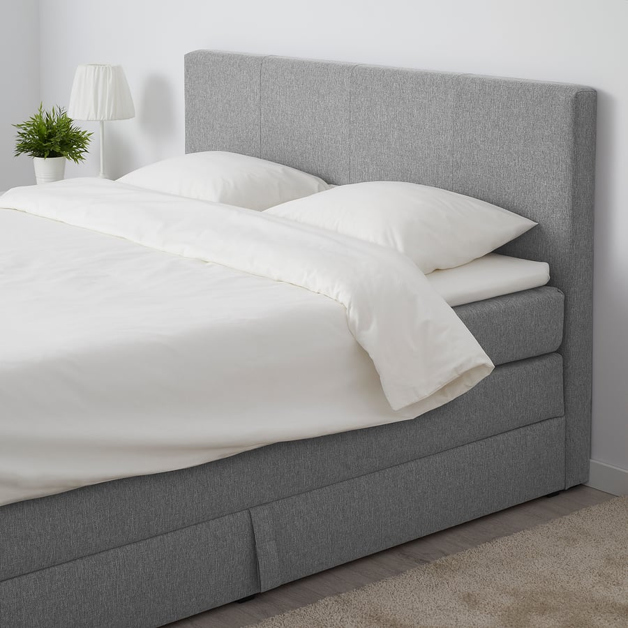 MOGREINA Boxspringbett mit Bettkasten, mit Kopfteil grau, 160x200 cm