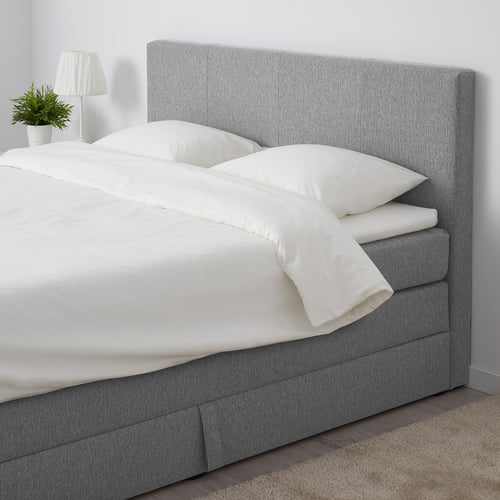 MOGREINA Boxspringbett mit Bettkasten, mit Kopfteil grau, 180x200 cm