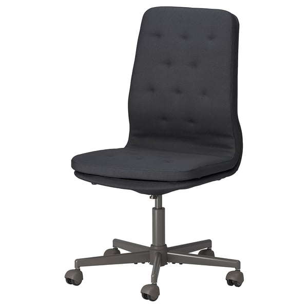 MULLFJÄLLET Bürostuhl, schwarz, weicher Stoff, hohe Rückenlehne, drehbares Fußkreuz.