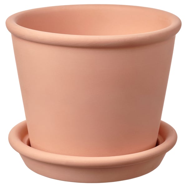 MUSKOTBLOMMA Terrakotta-Pflanzgefäß mit Untertasse, rundes, schlichtes Design.