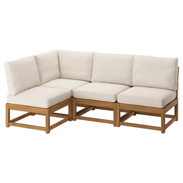 NÄMMARÖ Außensektion, neutrales Beige, Rahmen aus Akazienholz, Eckform, modernes Design.