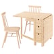 IKEA NORDEN leichtes Holzfalttisch- und Stühlset. Aufbewahrungsschubladen, natürliche Oberfläche, skandinavisches Design.