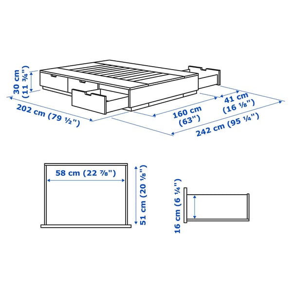 NORDLI Bettgestell mit Schubladen, weiß, 160x200 cm - IKEA Österreich