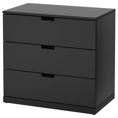 NORDLI schwarze Kommode mit 3 Schubladen. Modernes Design, glatte Führungen, an der Wand anbringbar.