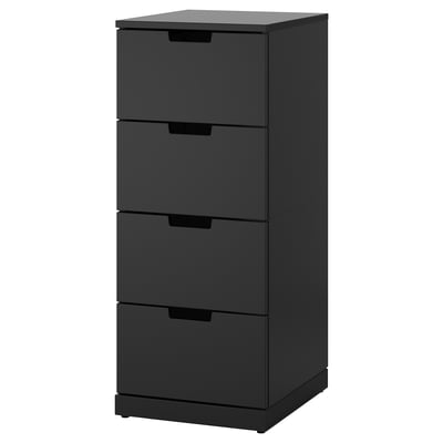 NORDLI schwarze Kommode, vier Schubladen, moderner, minimalistischer, an der Wand montierbarer Stauraum.