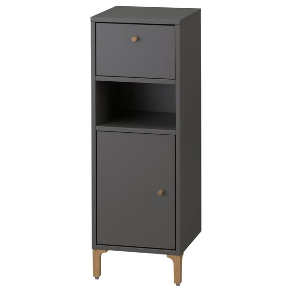 Ein grauer NORSÄLVEN Badezimmerschrank mit modernem Design.