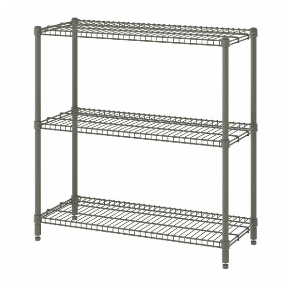Ein grünes Lagerregal aus Metall mit drei Regalen, robust im industriellen Look, perfekt für verschiedene Aufbewahrungsbedürfnisse.