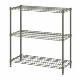 Ein grünes Lagerregal aus Metall mit drei Regalen, robust im industriellen Look, perfekt für verschiedene Aufbewahrungsbedürfnisse.