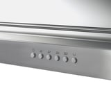 Dunstabzugshaube aus Edelstahl mit Touch-Bedienung und LED-Leuchten für eine effiziente Absaugung des Kochrauchs.