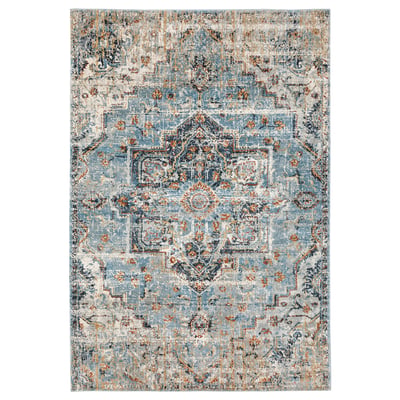 OVERLUND Teppich, blau und beige, rechteckig, verblasstes orientalisches Design.