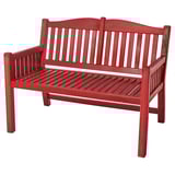 Gartenbank aus rotem Holz mit Lattenrost für Komfort und Stil. Geschwungene Rückenlehne und Armlehnen, strapazierfähiges Akazienmaterial.