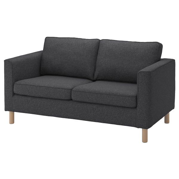 Graues PÄRUP 2-Sitzer-Sofa, klares Design, abnehmbarer Bezug, Holzbeine.