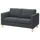 Option: Kleine graue Couch, PÄRUP, schlank & bequem, Holzbeine, gestreifter Stoff.