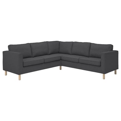 Dunkelgraues L-förmiges PÄRUP-Sofa, modernes Design mit abnehmbarem, maschinenwaschbarem Bezug, Holzbeinen.