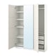 Weißer PAX-Kleiderschrank mit verspiegelten Türen, Metallböden und Schubladen für enge Räume.