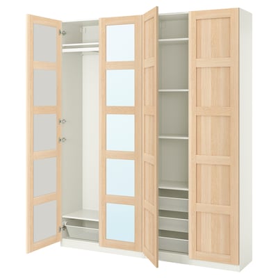 Ikea PAX Kleiderschrank - helle Eiche, 3 Türen, Glas, verstellbare Innenräume