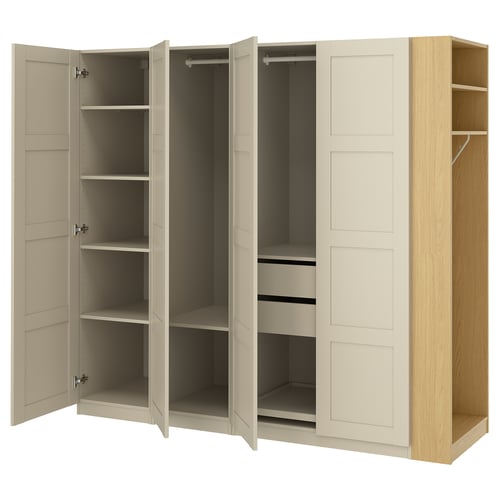 PAX / BERGSBO Schrankkombination, graubeige graubeige/Eichenachbildung, 220x60x201 cm