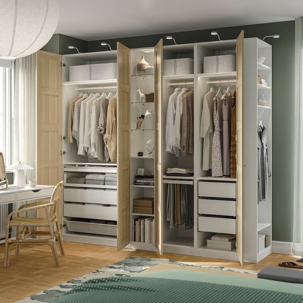 PAX / BERGSBO Schrankkombination, weiß Eicheneff wlas/weiß, 255x60x236 cm