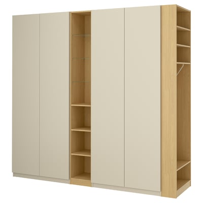 PAX / FORSAND Schrankkombination, graubeige graubeige/Eichenachbildung, 255x60x236 cm
