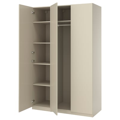 PAX Kleiderschrank, beige, hoch, 2 Türen, 4 Einlegeböden, Scharniere, Kleiderstange, schlankes Design.