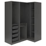 Schwarzer PAX-Kleiderschrank mit Regalen und Netzkörben, modernes Design.