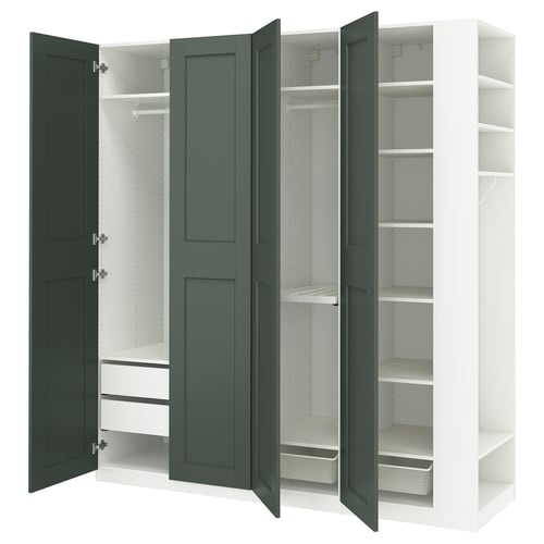 PAX / GRIMO Schrankkombination, weiß graugrün/weiß, 220x60x236 cm