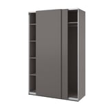 Grauer PAX-Kleiderschrank mit Schiebetüren; Modernes Design, Metall und Spanplatten.