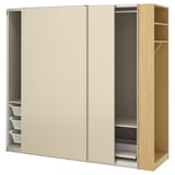 PAX / HASVIK Kleiderschrank mit Schiebetüren, graubeige graubeige/Eichenachbildung, 220x66x201 cm