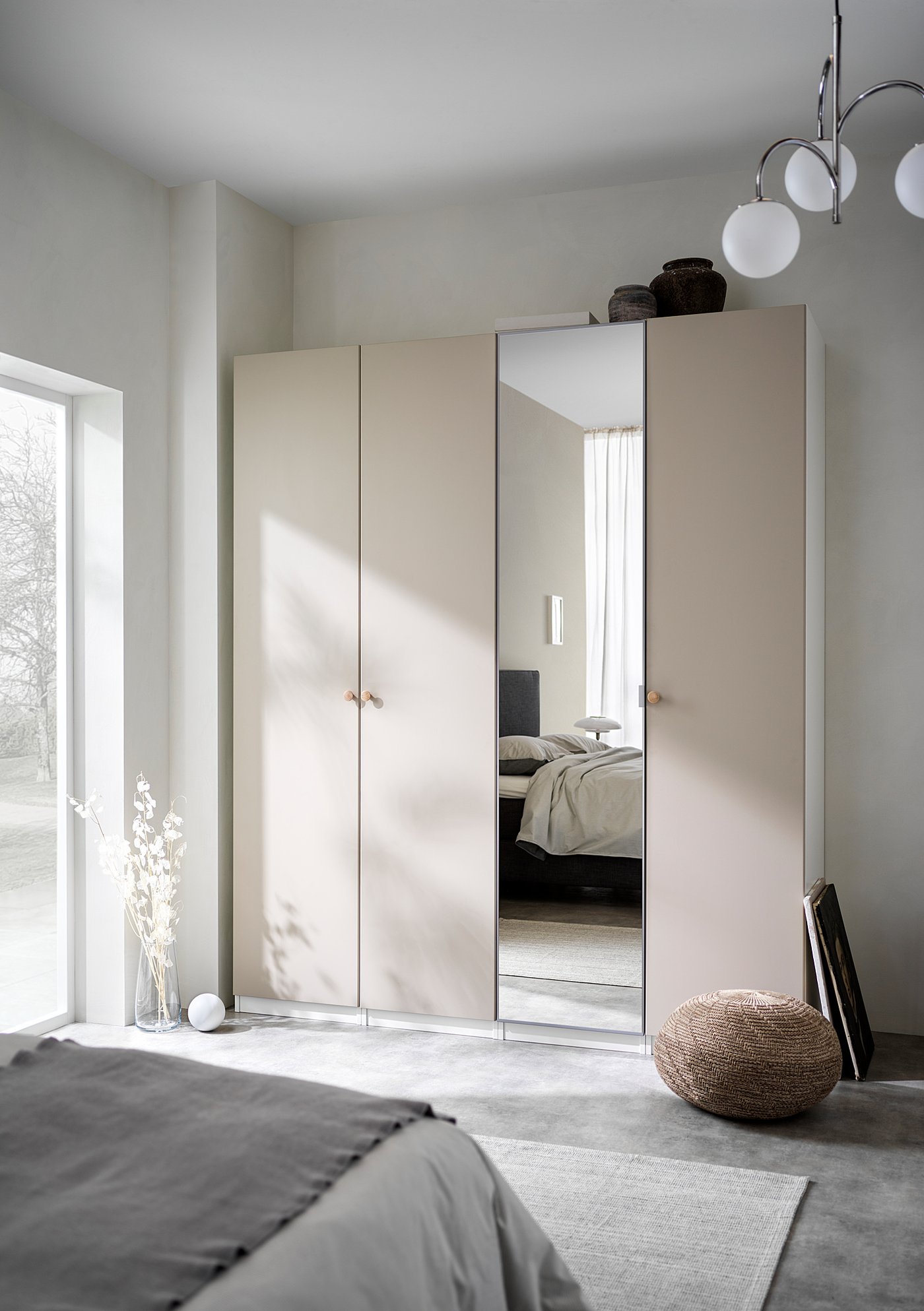 PAX / REINSVOLL/ÅHEIM Schrankkombination - weiß/graubeige Spiegelglas 200x60x201 cm