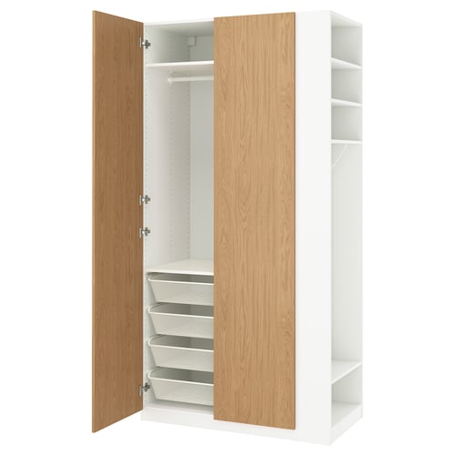 PAX / STORKLINTA Schrankkombination, weiß Eichenachbildung/weiß, 120x60x236 cm