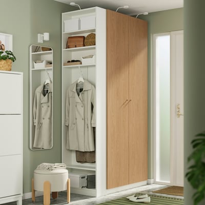 PAX / STORKLINTA Schrankkombination, weiß Eichenachbildung/weiß, 120x60x236 cm