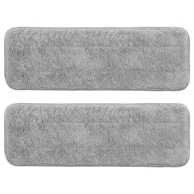 Zwei graue PEPPRIG Mikrofaser-Wischpads, rechteckig mit abgerundeten Kanten, flach auf weißem Hintergrund liegend.