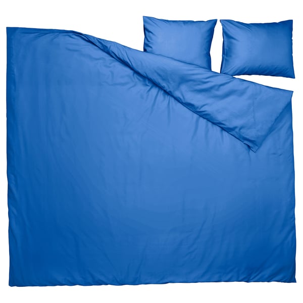 Blaues Bettdeckenset mit 2 Kissenbezügen, glatte Polyester-Viskose-Mischung, Einheitsgröße, minimalistisches Design.