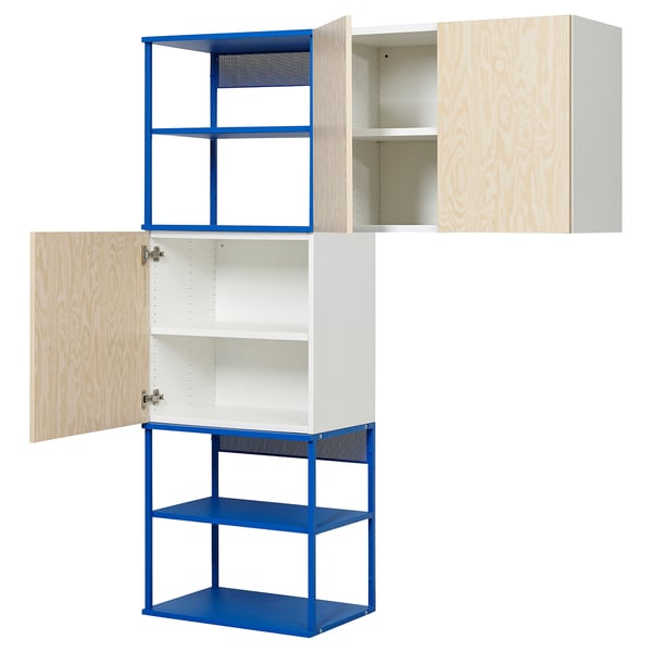 PLATSA Aufbewahrungskombi offen + 3 Türen, weiß Kalbåden/blau, 140x42x182 cm