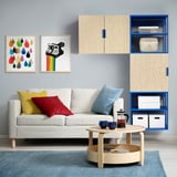 PLATSA Aufbewahrungskombi offen + 3 Türen, weiß Kalbåden/blau, 140x42x182 cm