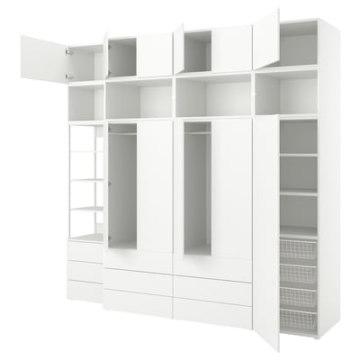 Weißes PLATSA-Aufbewahrungssystem mit Regalen und Schubladen - modernes und minimalistisches Design.