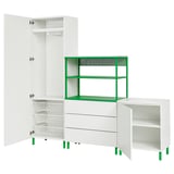 PLATSA Möbelset - weiß & grün, Kleiderschrank, Truhe, Regale. Modular und anpassbar.